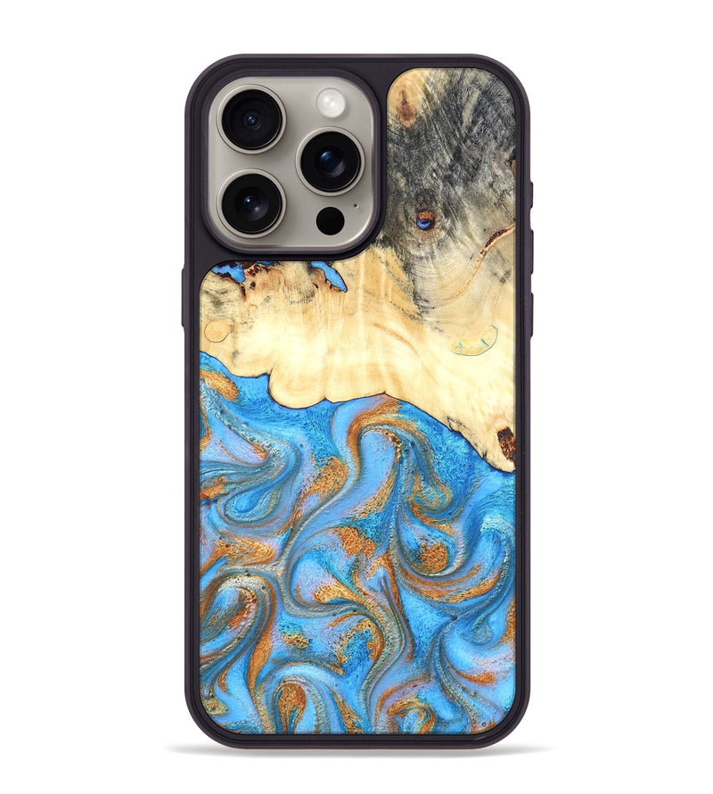 iPhone 15 Pro Max Wood Phone Case - Beckett (Teal & Gold, 819677)