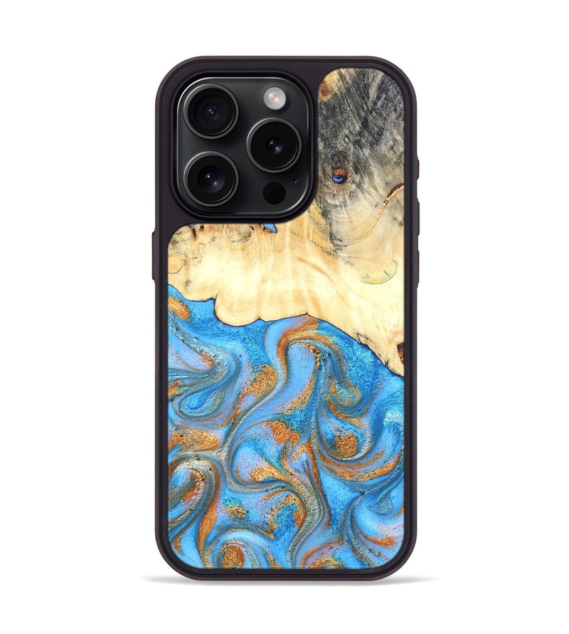 iPhone 15 Pro Wood Phone Case - Beckett (Teal & Gold, 819677)