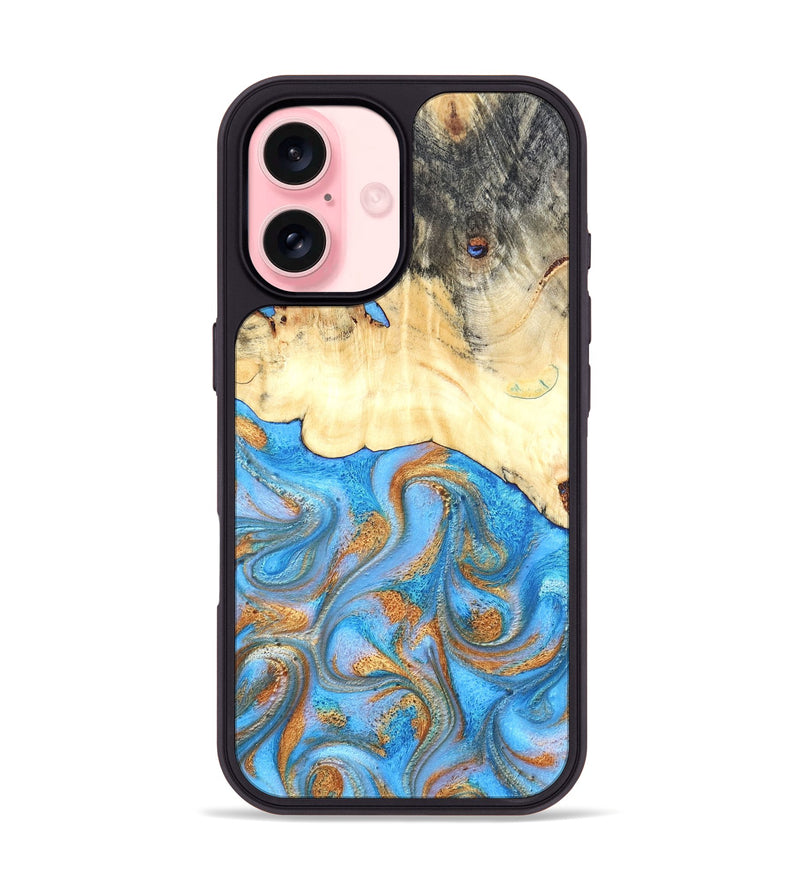 iPhone 16 Wood Phone Case - Beckett (Teal & Gold, 819677)