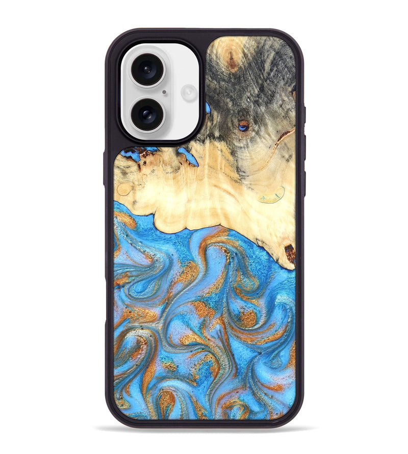 iPhone 16 Plus Wood Phone Case - Beckett (Teal & Gold, 819677)