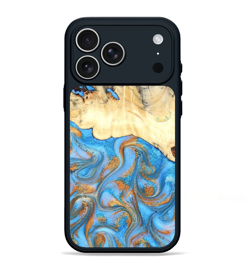iPhone 17 Pro Max Wood Phone Case - Beckett (Teal & Gold, 819677)