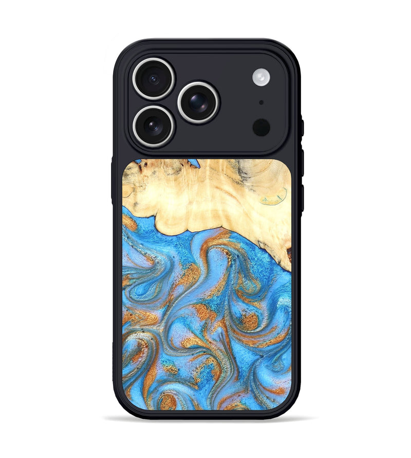iPhone 17 Pro Wood Phone Case - Beckett (Teal & Gold, 819677)