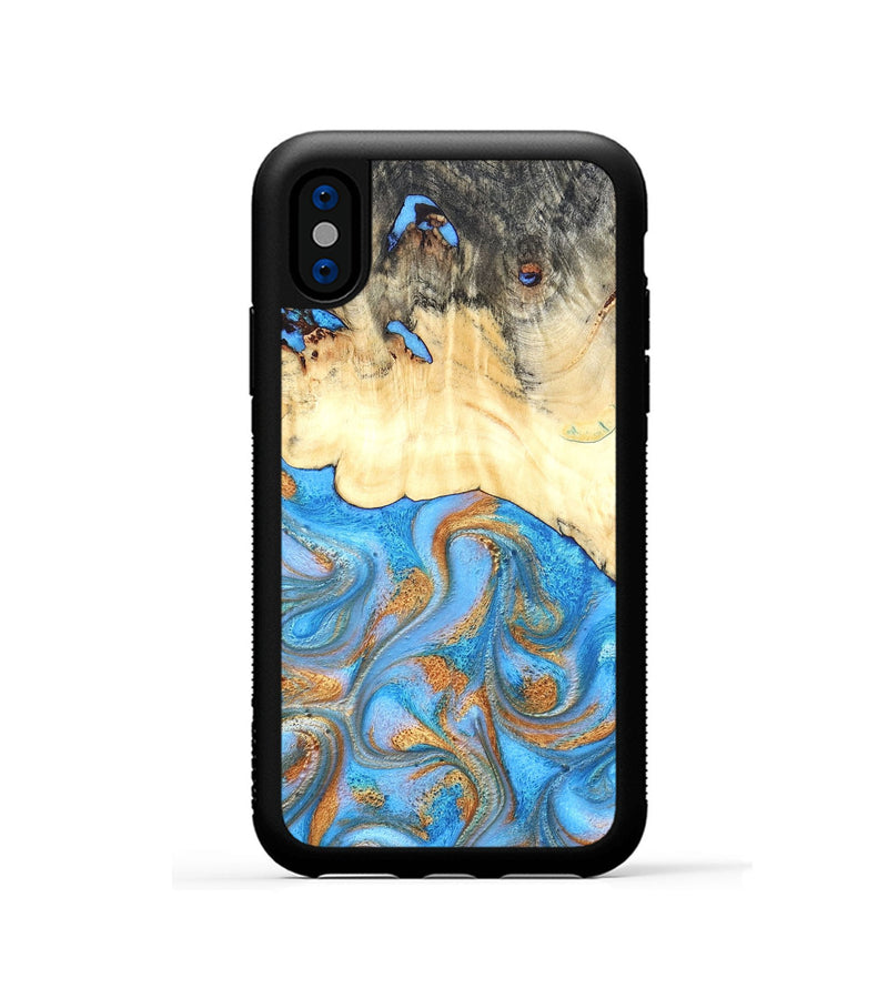 iPhone Xs Wood Phone Case - Beckett (Teal & Gold, 819677)