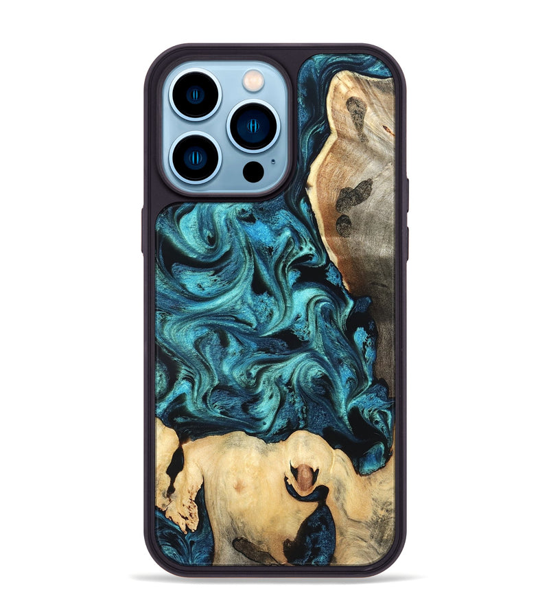 iPhone 14 Pro Max Wood Phone Case - Mavis (Blue, 819708)