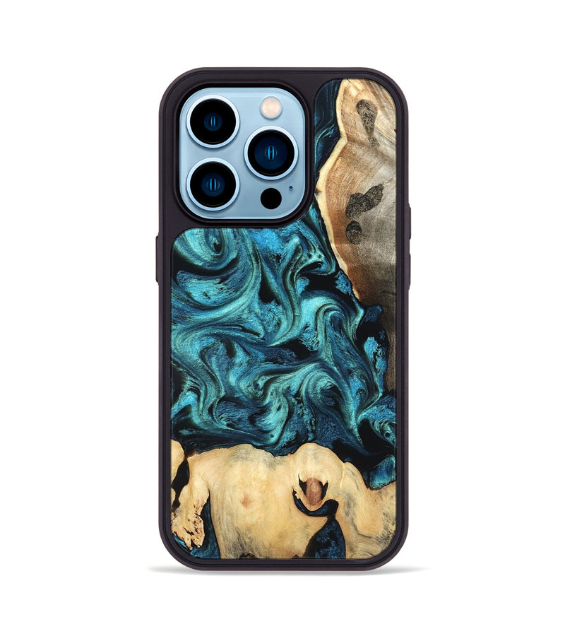 iPhone 14 Pro Wood Phone Case - Mavis (Blue, 819708)