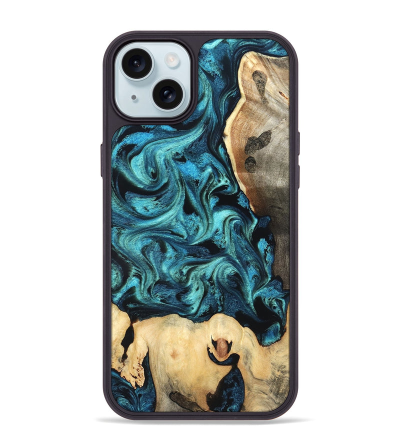 iPhone 15 Plus Wood Phone Case - Mavis (Blue, 819708)