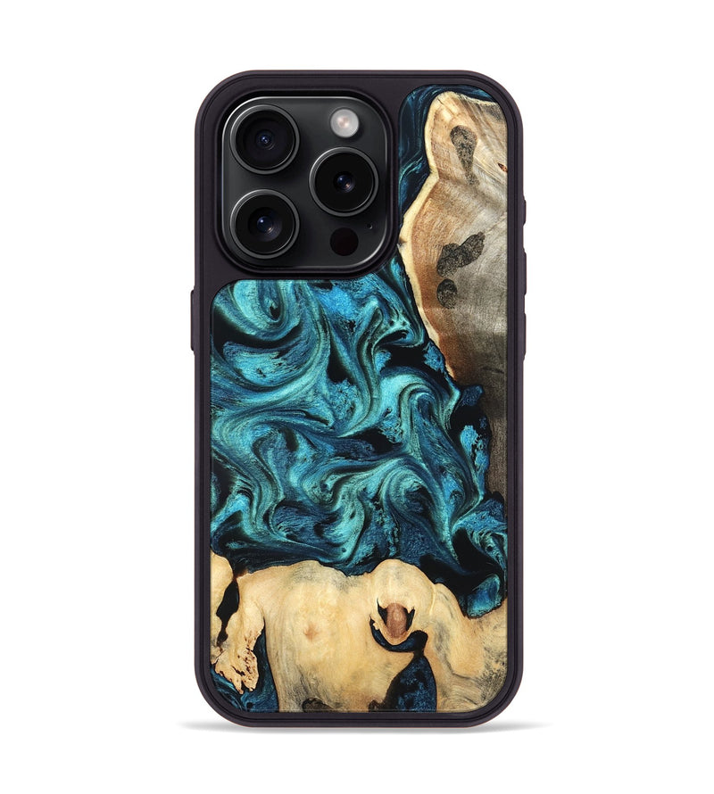 iPhone 15 Pro Wood Phone Case - Mavis (Blue, 819708)