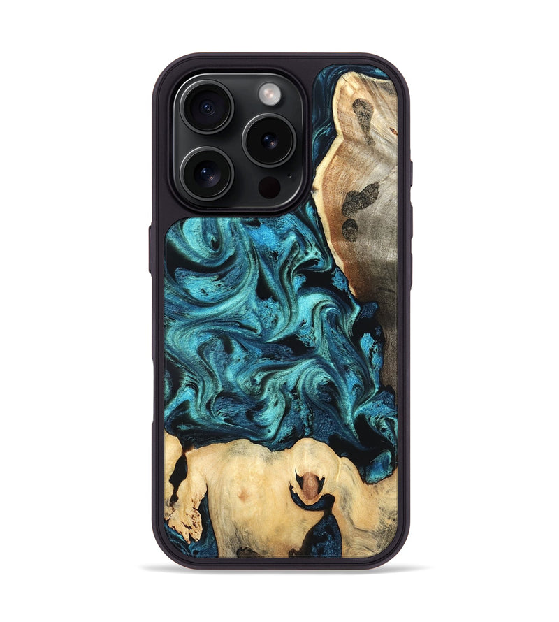 iPhone 16 Pro Wood Phone Case - Mavis (Blue, 819708)