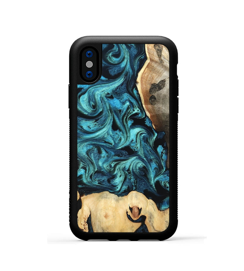 iPhone Xs Wood Phone Case - Mavis (Blue, 819708)