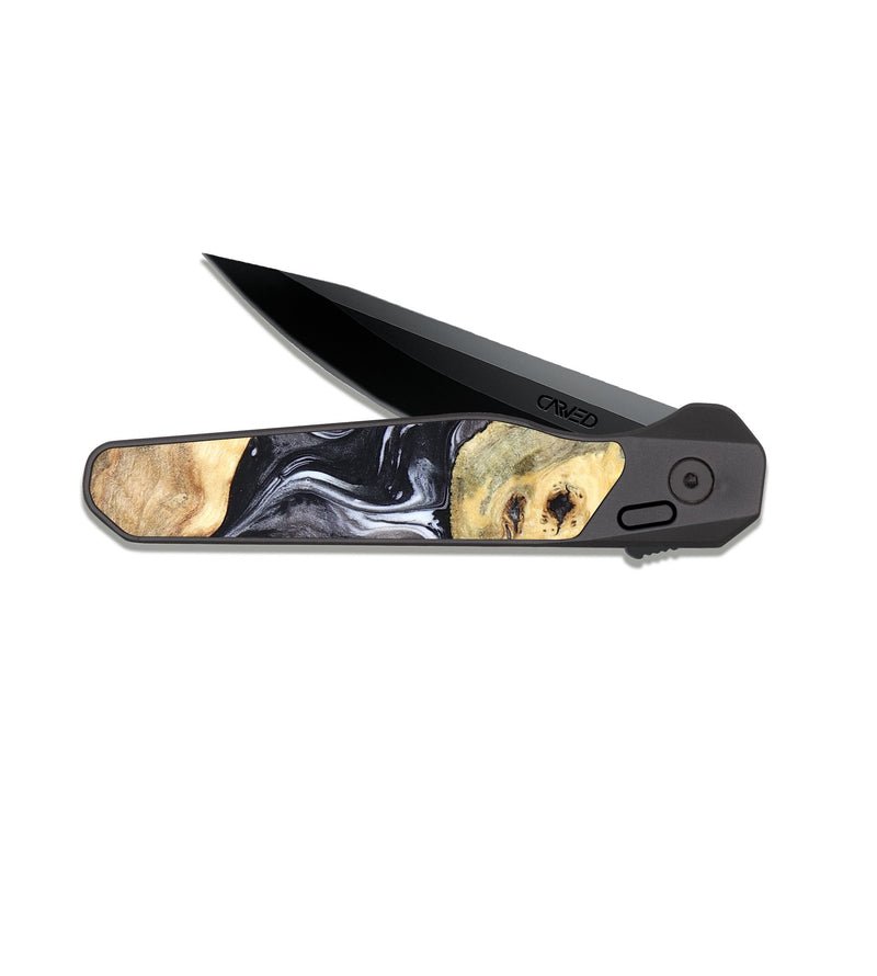 EDC Dark Slate Wood Pocket Knife - Odis (Black & White, 819757)