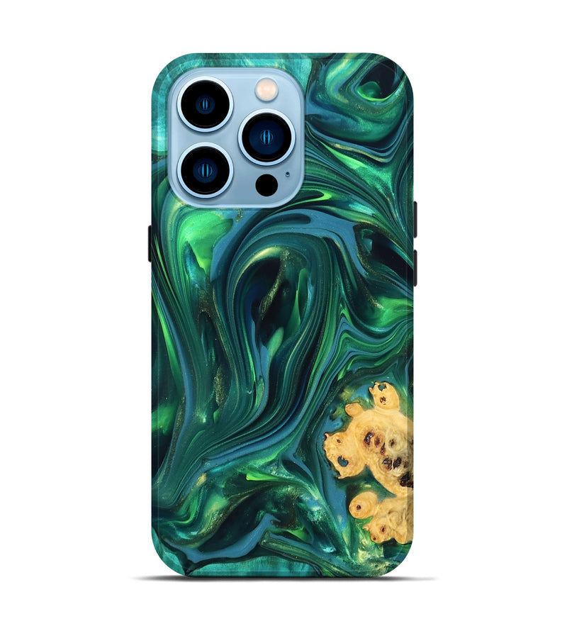 iPhone 14 Pro Wood Live Edge Phone Case - Ermias (Green, 819769)