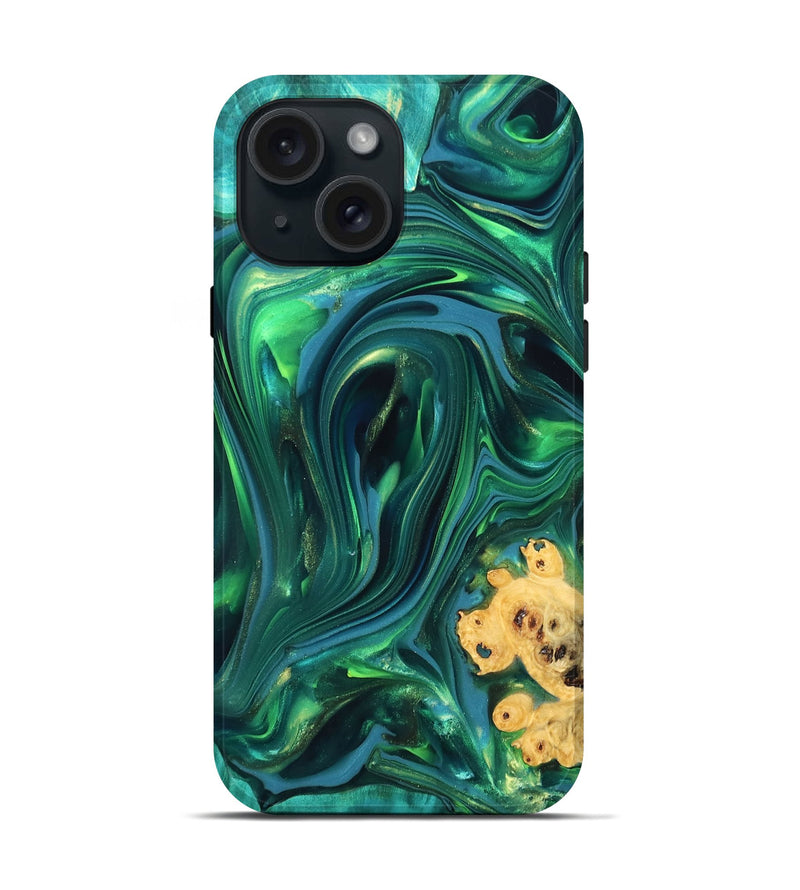 iPhone 15 Wood Live Edge Phone Case - Ermias (Green, 819769)
