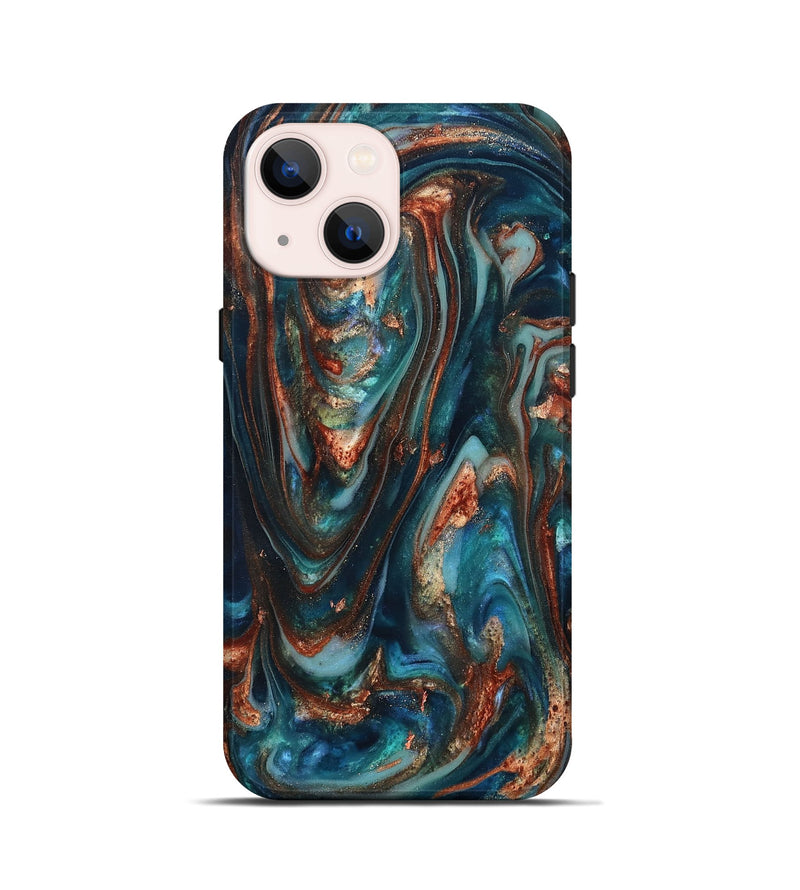 iPhone 13 mini ResinArt Live Edge Phone Case - Taytum (Teal & Gold, 819780)