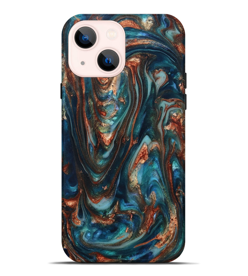 iPhone 14 Plus ResinArt Live Edge Phone Case - Taytum (Teal & Gold, 819780)