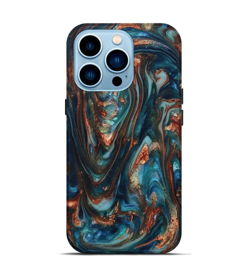 iPhone 14 Pro ResinArt Live Edge Phone Case - Taytum (Teal & Gold, 819780)