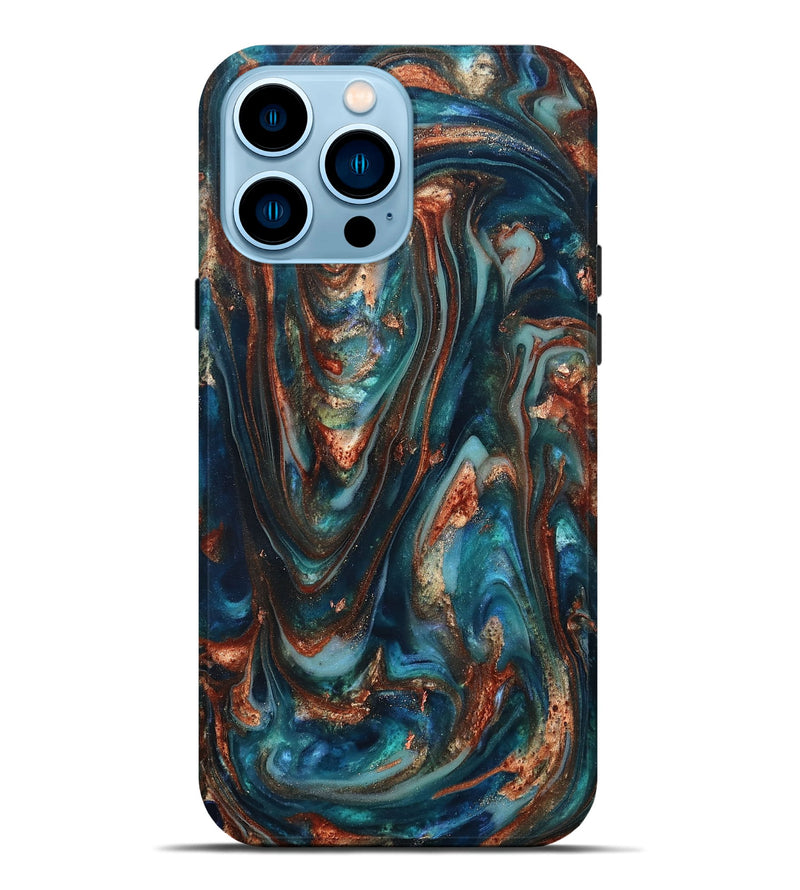 iPhone 14 Pro Max ResinArt Live Edge Phone Case - Taytum (Teal & Gold, 819780)