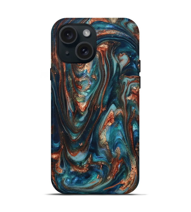 iPhone 15 ResinArt Live Edge Phone Case - Taytum (Teal & Gold, 819780)