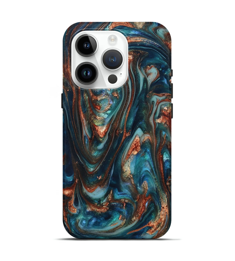 iPhone 15 Pro ResinArt Live Edge Phone Case - Taytum (Teal & Gold, 819780)