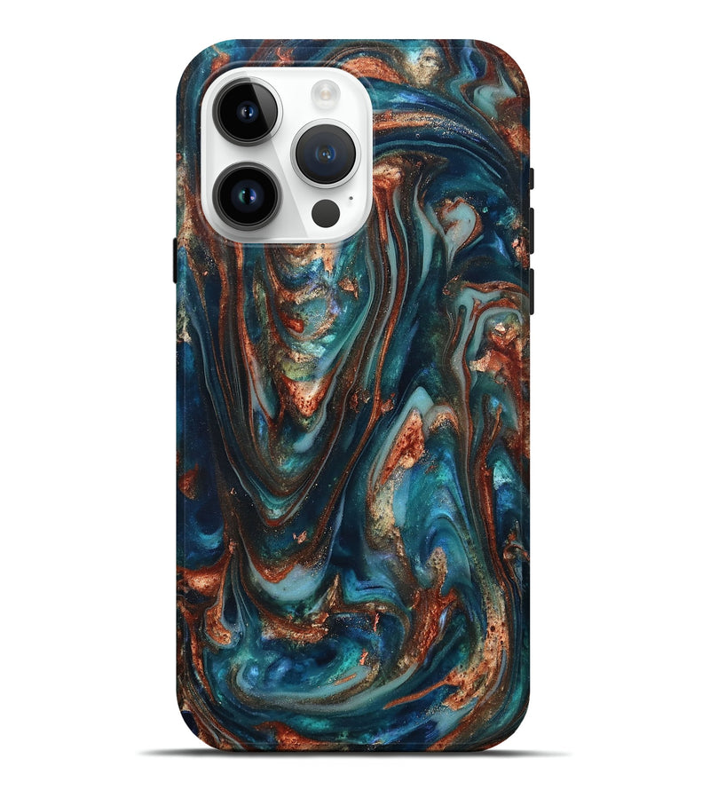 iPhone 15 Pro Max ResinArt Live Edge Phone Case - Taytum (Teal & Gold, 819780)