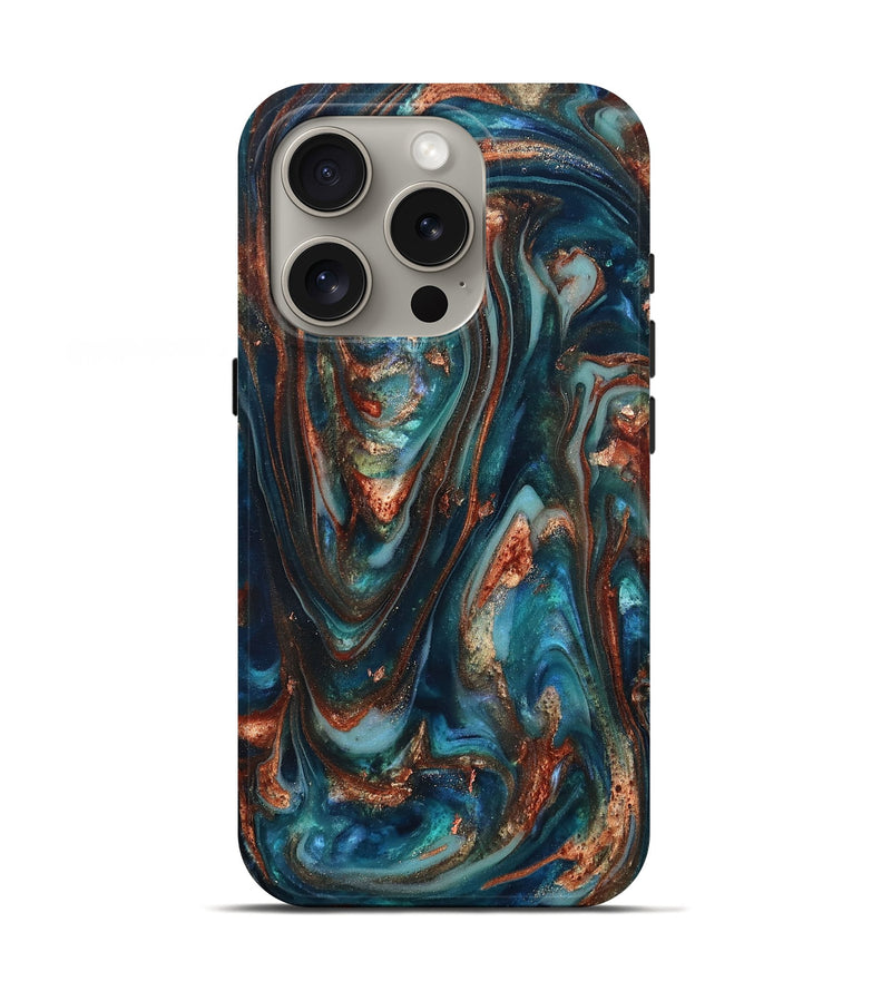 iPhone 16 Pro ResinArt Live Edge Phone Case - Taytum (Teal & Gold, 819780)