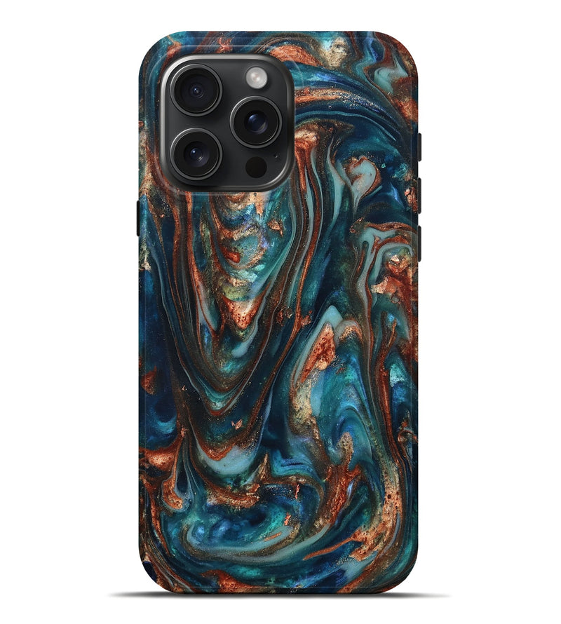 iPhone 16 Pro Max ResinArt Live Edge Phone Case - Taytum (Teal & Gold, 819780)