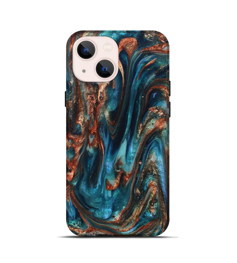 iPhone 13 mini ResinArt Live Edge Phone Case - Abby (Teal & Gold, 819794)