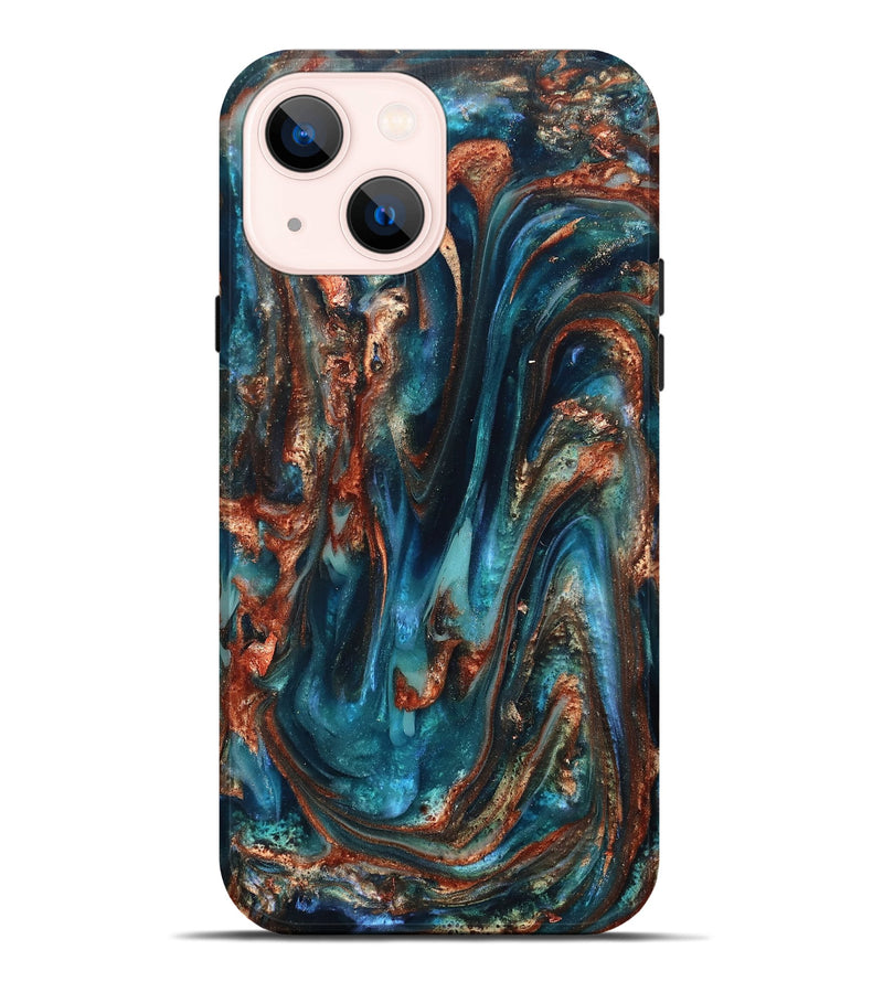 iPhone 14 Plus ResinArt Live Edge Phone Case - Abby (Teal & Gold, 819794)