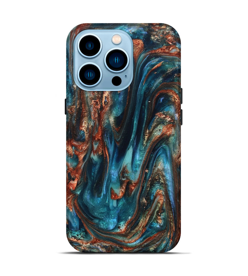 iPhone 14 Pro ResinArt Live Edge Phone Case - Abby (Teal & Gold, 819794)