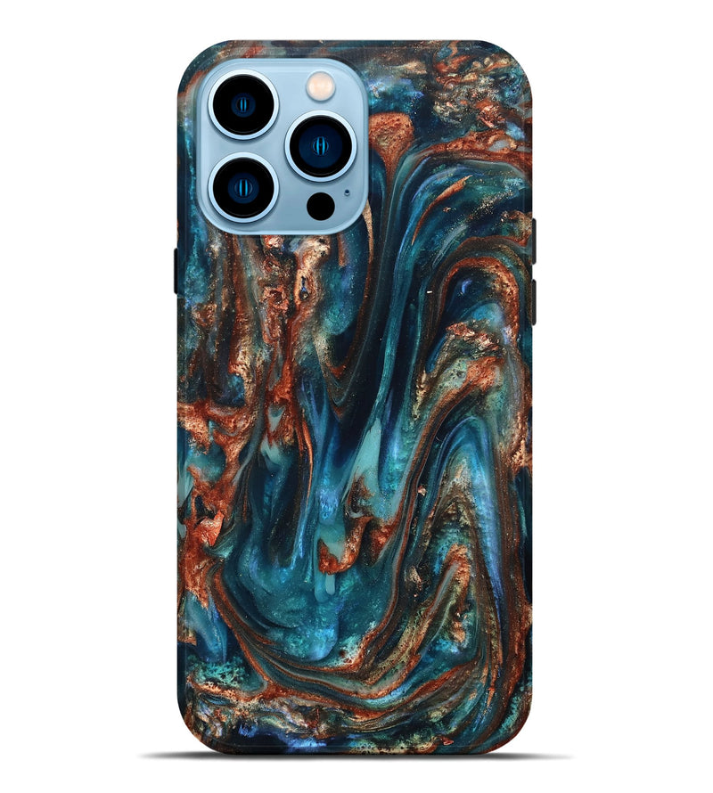 iPhone 14 Pro Max ResinArt Live Edge Phone Case - Abby (Teal & Gold, 819794)