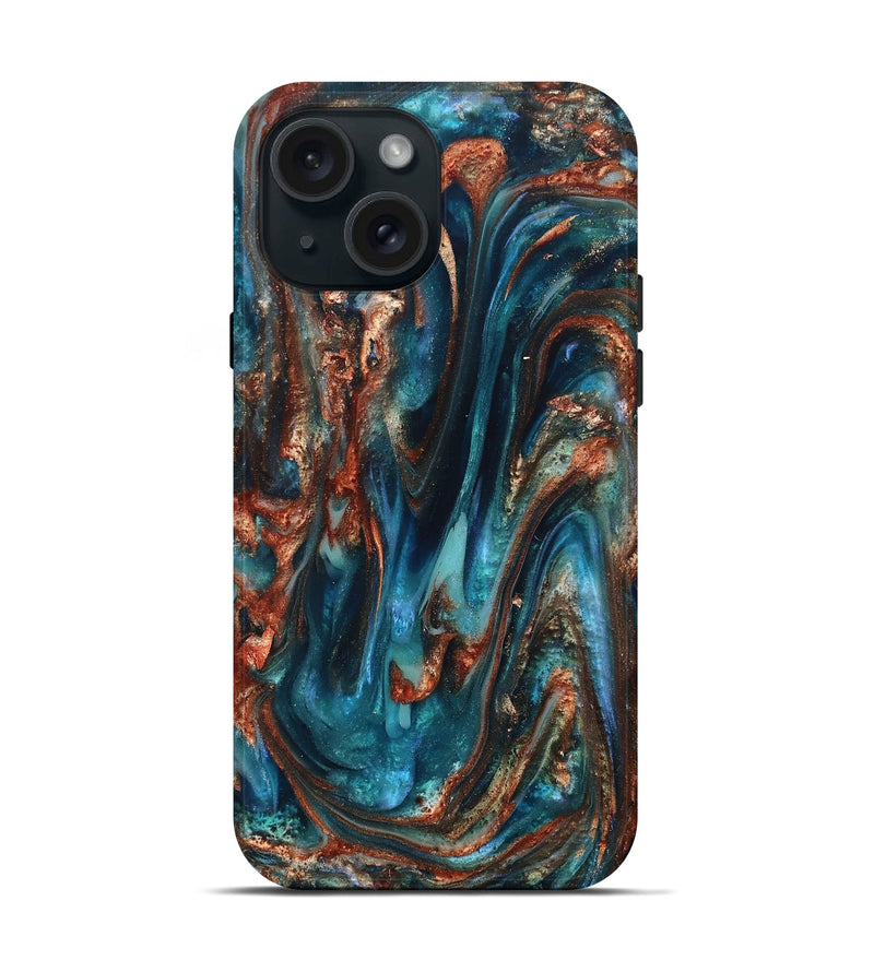 iPhone 15 ResinArt Live Edge Phone Case - Abby (Teal & Gold, 819794)