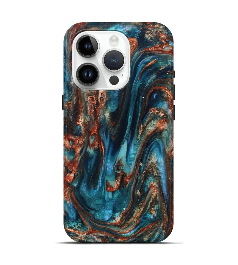 iPhone 15 Pro ResinArt Live Edge Phone Case - Abby (Teal & Gold, 819794)