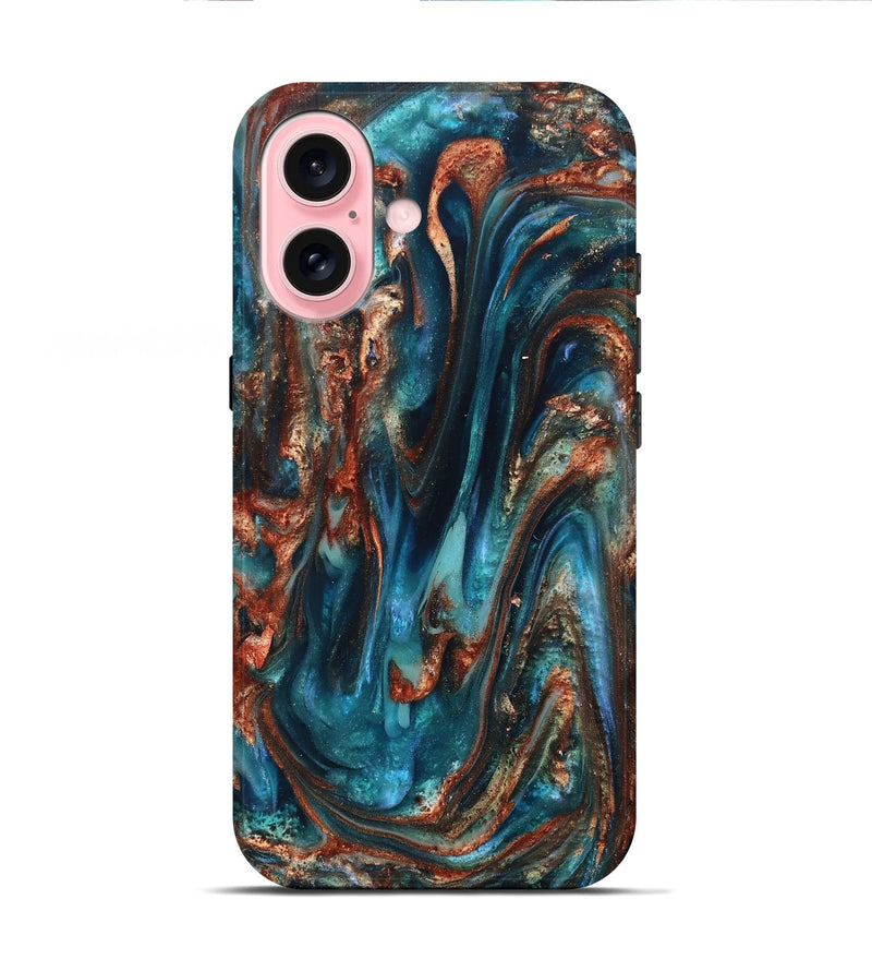 iPhone 16 ResinArt Live Edge Phone Case - Abby (Teal & Gold, 819794)