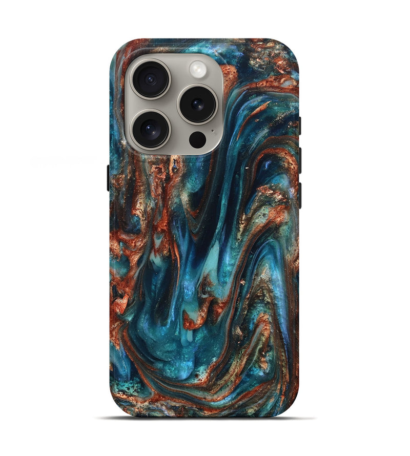 iPhone 16 Pro ResinArt Live Edge Phone Case - Abby (Teal & Gold, 819794)