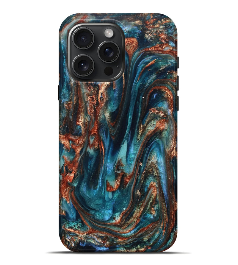 iPhone 16 Pro Max ResinArt Live Edge Phone Case - Abby (Teal & Gold, 819794)