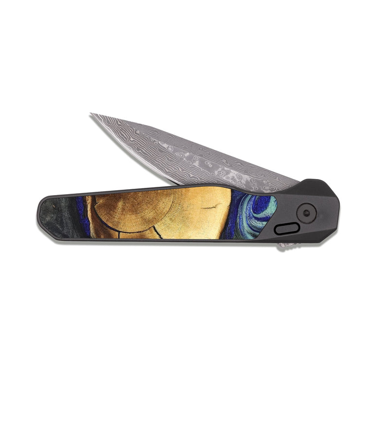 EDC Dark Damascus Wood Pocket Knife - Antonia (Blue, 819799)