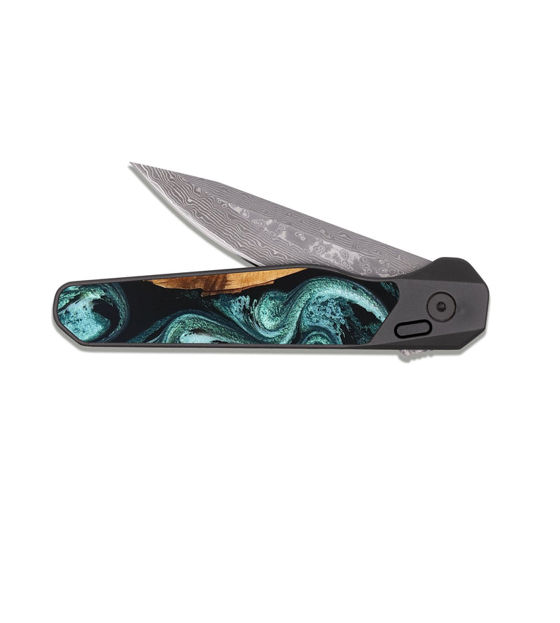EDC Dark Damascus Wood Pocket Knife - Nikia (Green, 819803)