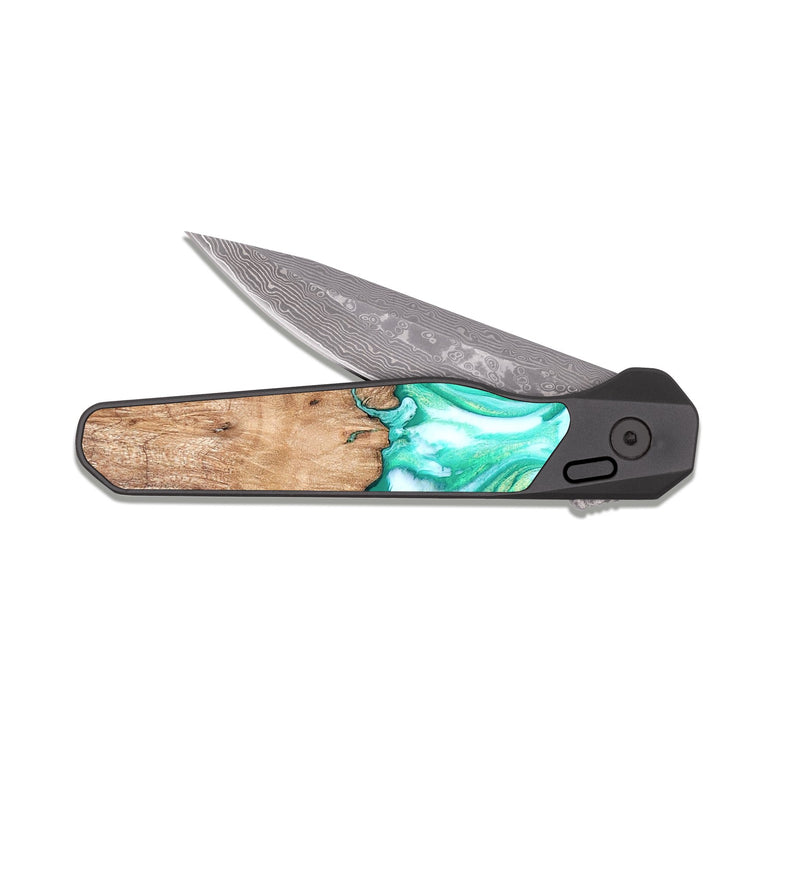 EDC Dark Damascus Wood Pocket Knife - Francis (Green, 819804)