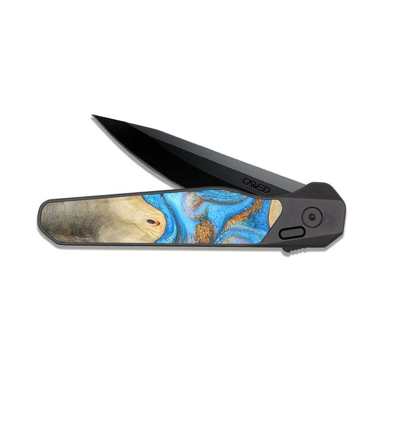 EDC Dark Slate Wood Pocket Knife - Tonja (Teal & Gold, 819811)