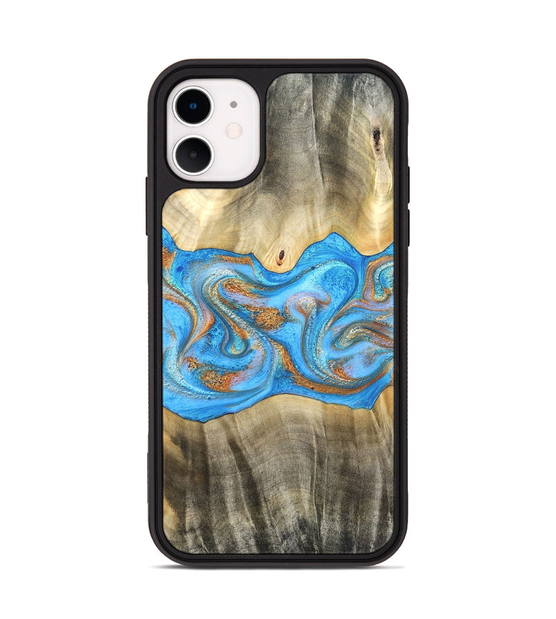 iPhone 11 Wood Phone Case - Tonja (Teal & Gold, 819811)