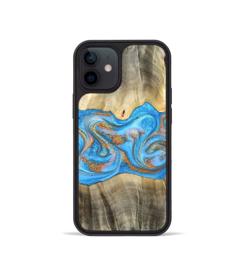 iPhone 12 mini Wood Phone Case - Tonja (Teal & Gold, 819811)