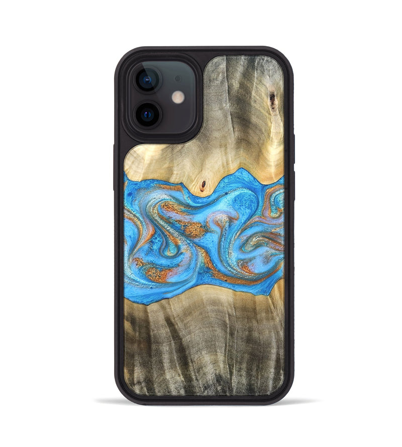 iPhone 12 Wood Phone Case - Tonja (Teal & Gold, 819811)