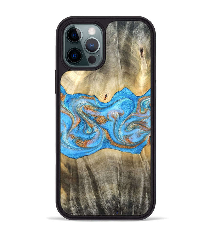 iPhone 12 Pro Max Wood Phone Case - Tonja (Teal & Gold, 819811)
