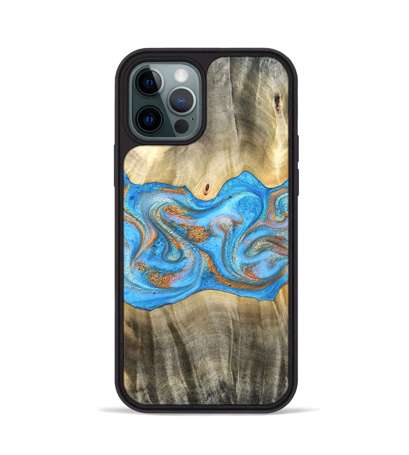 iPhone 12 Pro Wood Phone Case - Tonja (Teal & Gold, 819811)