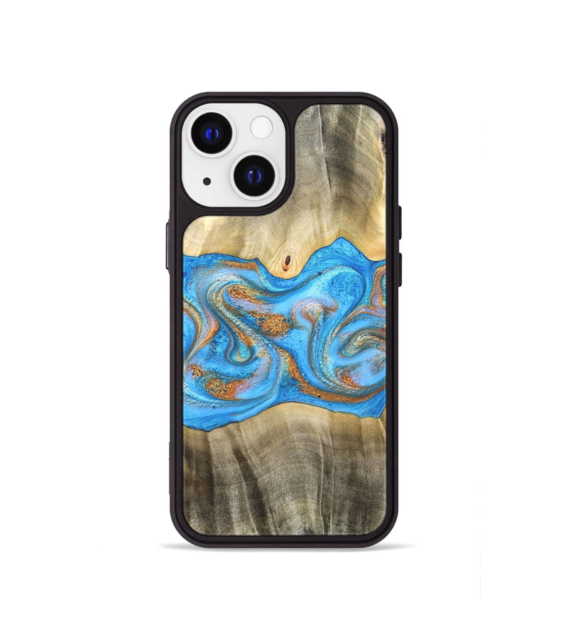 iPhone 13 mini Wood Phone Case - Tonja (Teal & Gold, 819811)