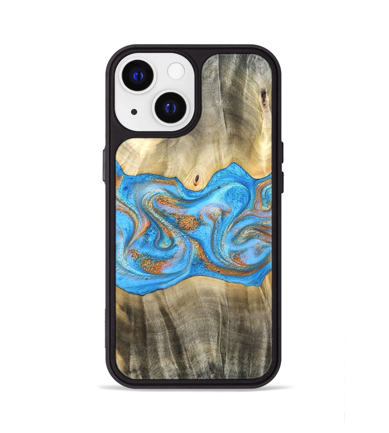 iPhone 13 Wood Phone Case - Tonja (Teal & Gold, 819811)