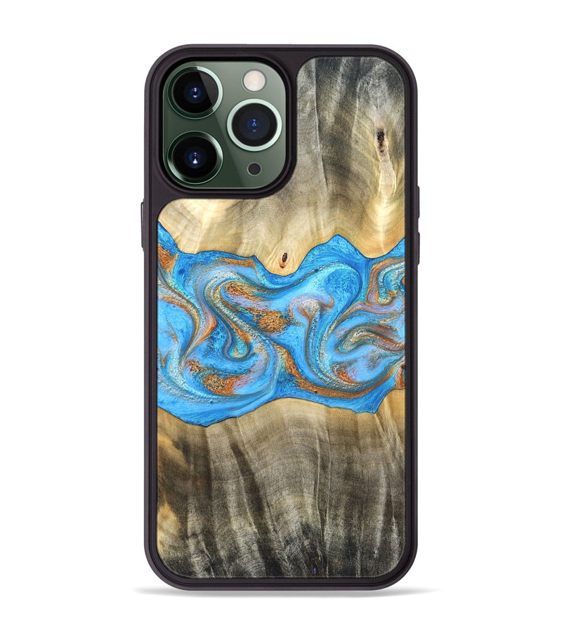 iPhone 13 Pro Max Wood Phone Case - Tonja (Teal & Gold, 819811)