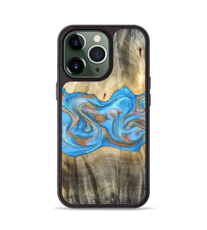 iPhone 13 Pro Wood Phone Case - Tonja (Teal & Gold, 819811)
