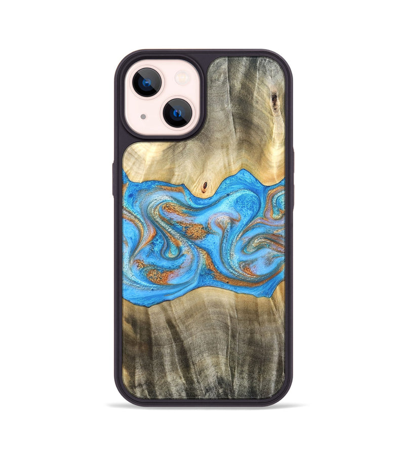 iPhone 14 Wood Phone Case - Tonja (Teal & Gold, 819811)