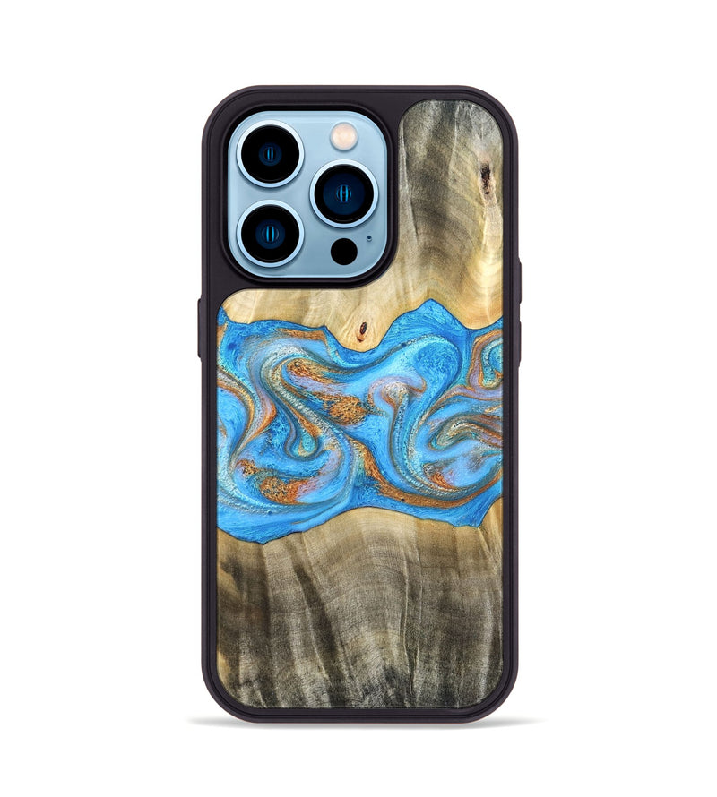 iPhone 14 Pro Wood Phone Case - Tonja (Teal & Gold, 819811)
