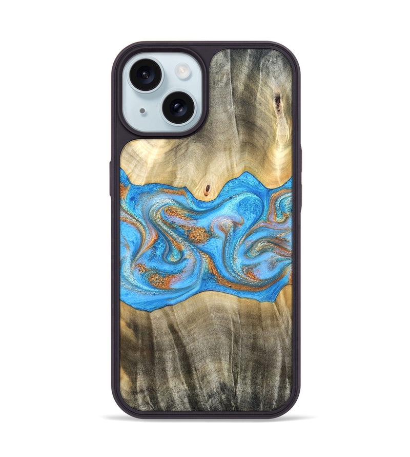 iPhone 15 Wood Phone Case - Tonja (Teal & Gold, 819811)